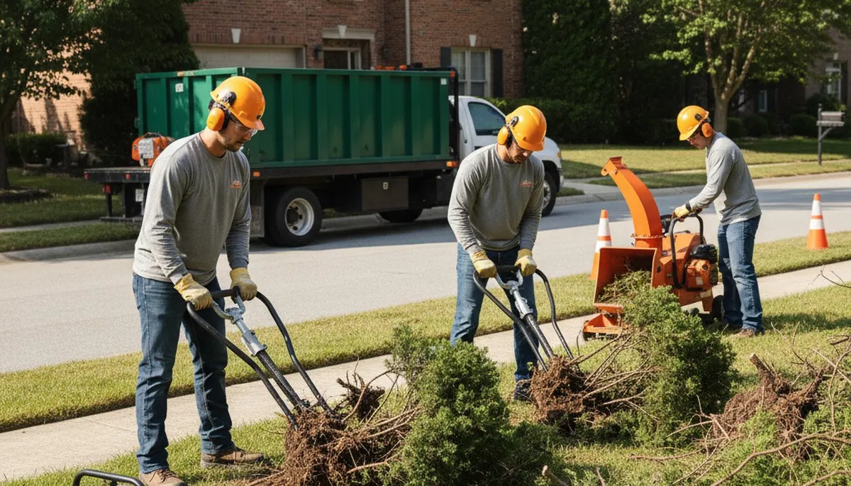 Seattle, WA crew removing overgrown shrubs for safe, efficient tree service cleanup