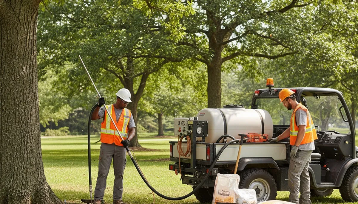 Seattle, WA arborist applying tree fertilizer for healthier growth and root support