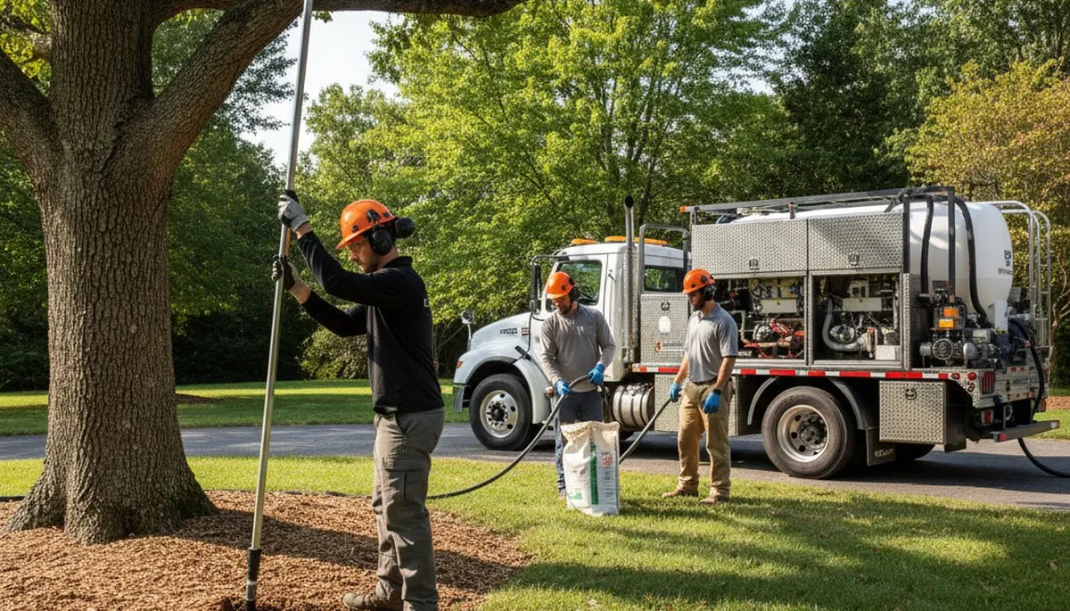 Seattle, WA arborist applying tree fertilizer for healthier growth in residential yard