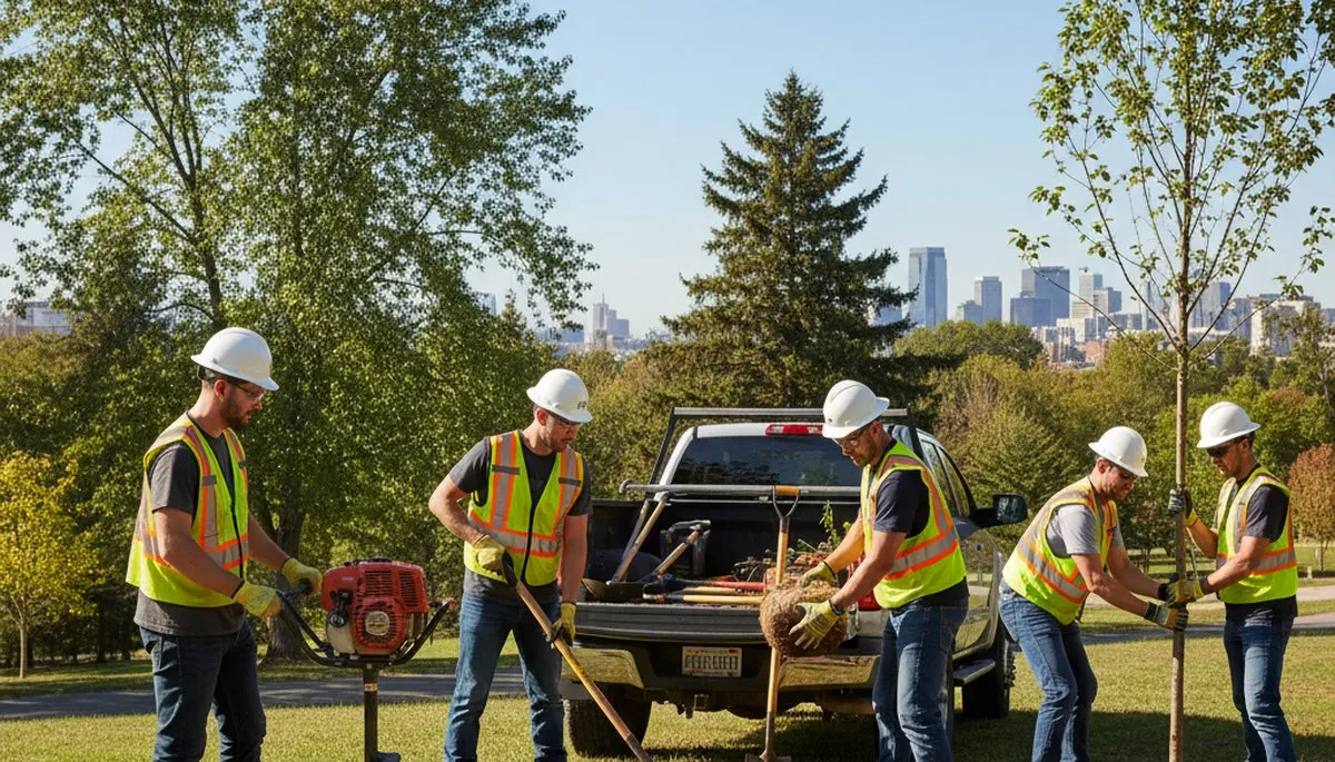 Seattle, WA arborist planting a young tree for local tree planting services
