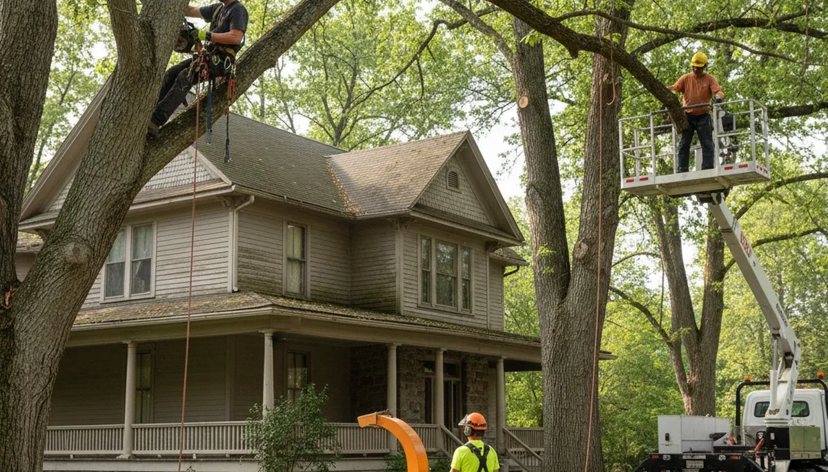 Seattle, WA tree service crew performing professional tree trimming and removal on a residential property