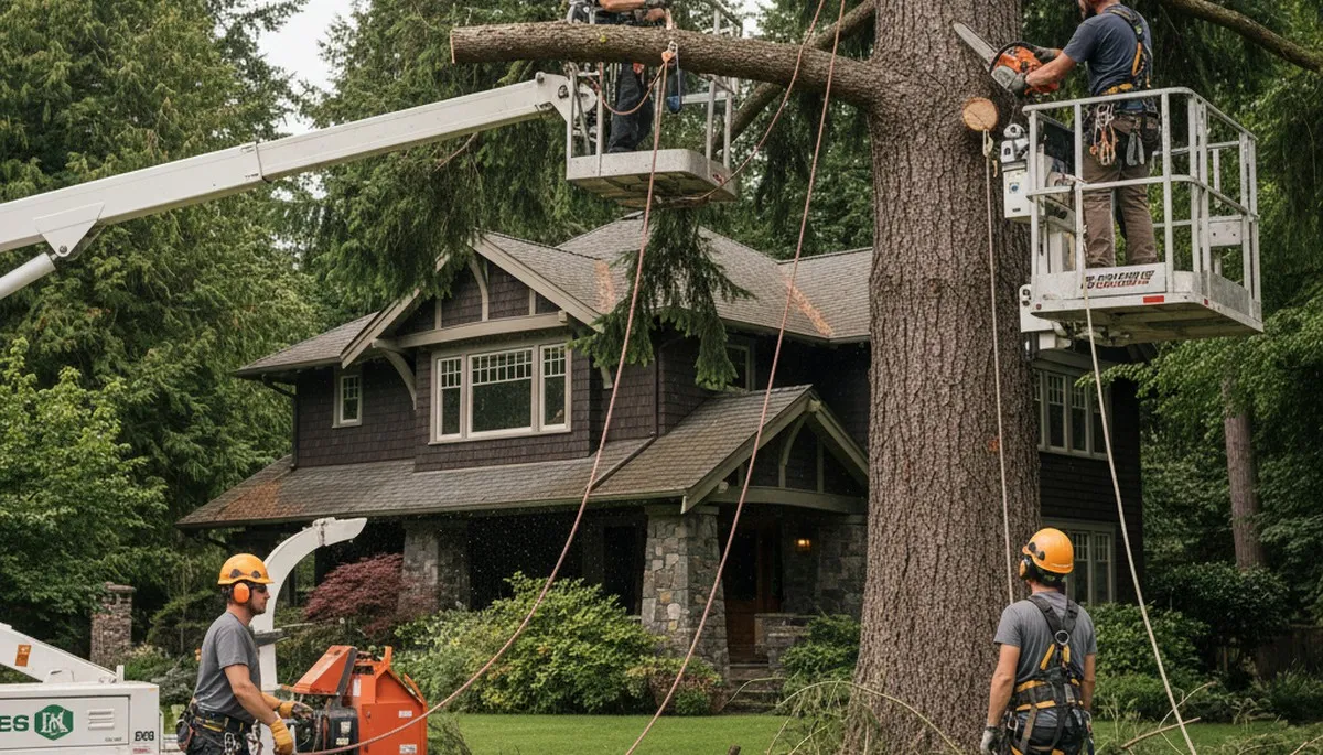 Seattle, WA tree service crew providing professional tree care and removal on a residential property